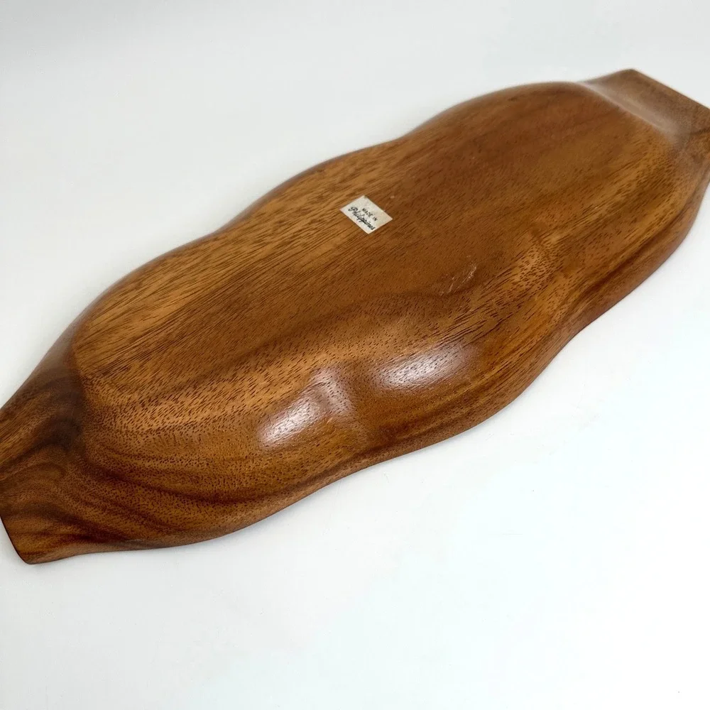 Vtg MCM Hand Carved Wood Divided Serving Tray Nuts Candy Relish Costal Boho Tiki